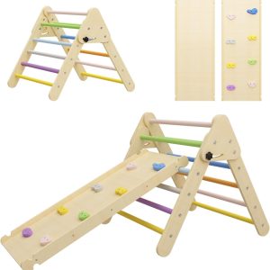 Aire de Jeux Montessori BenaRita 2 en 1 : Triangle d&rsquo;Escalade Arc-en-Ciel pour Tout-Petits