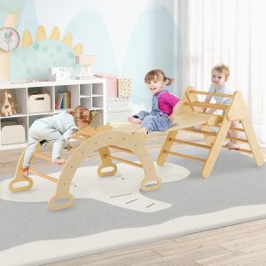 Aire de jeux Montessori en bois pour enfants : échelle, triangle et rampe