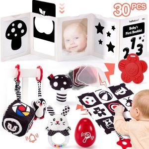 Anneau de dentition et carte flash Montessori pour bébé de 0-3 mois