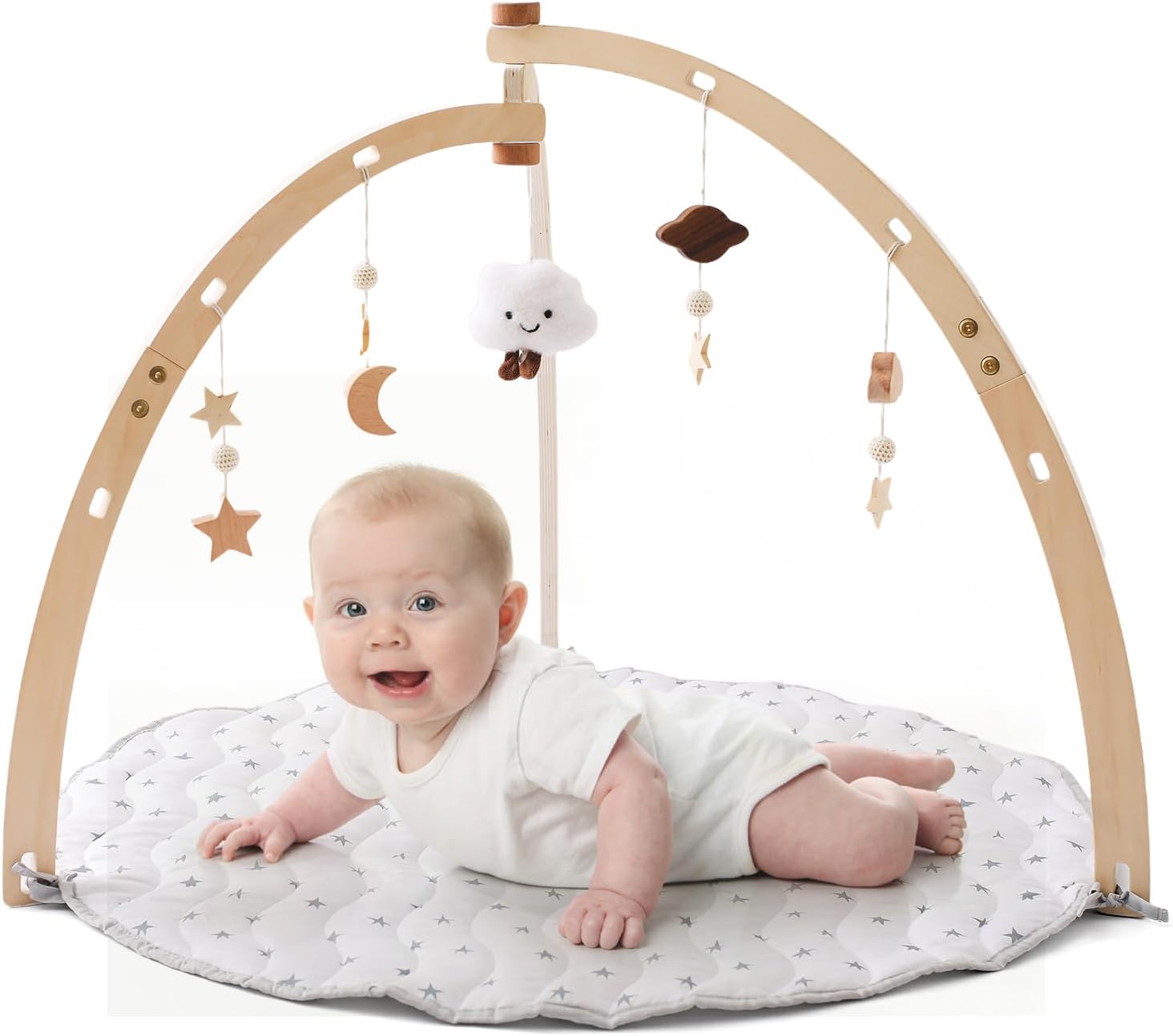 Arche de jeu Montessori en bois pour bébés avec jouets pendentifs