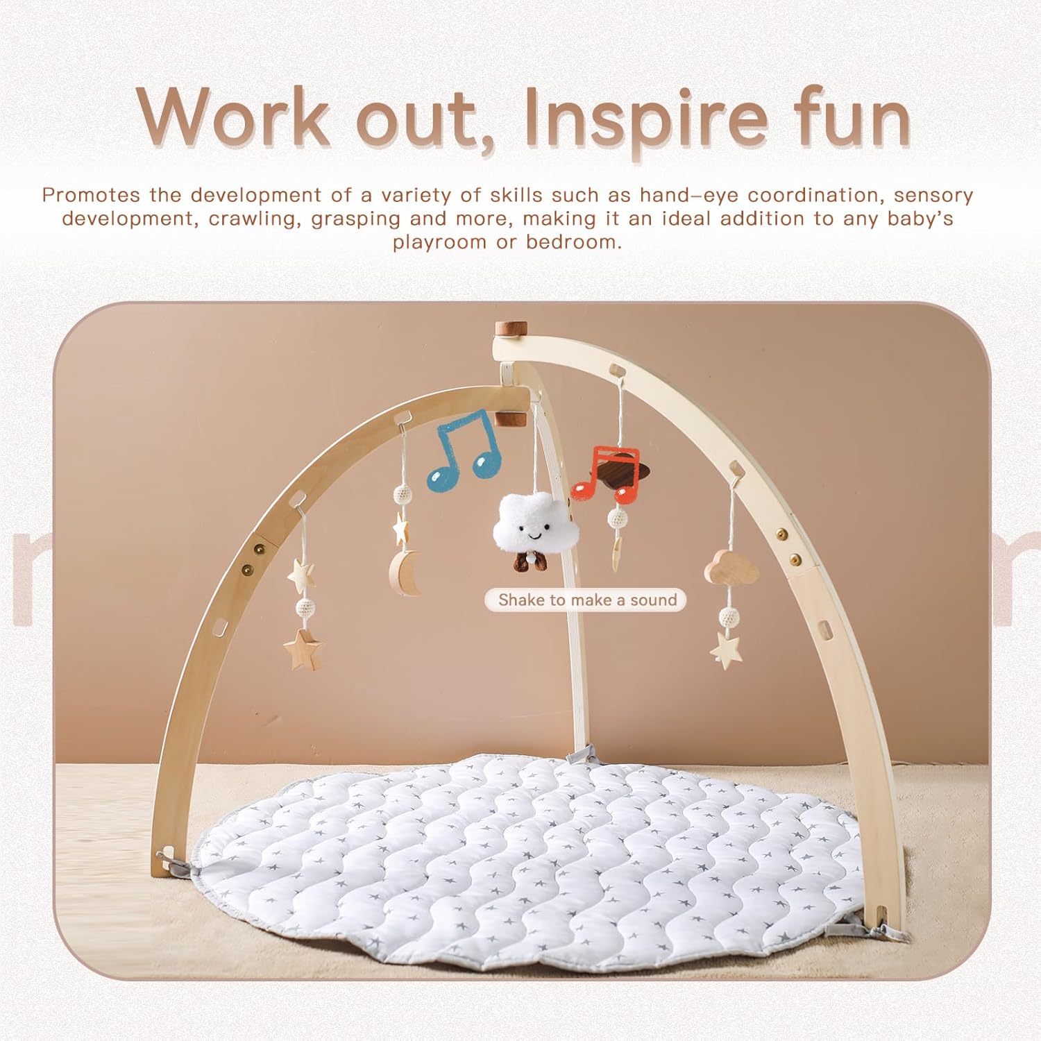 Arche de jeu Montessori en bois pour bébés avec jouets pendentifs – Image 3