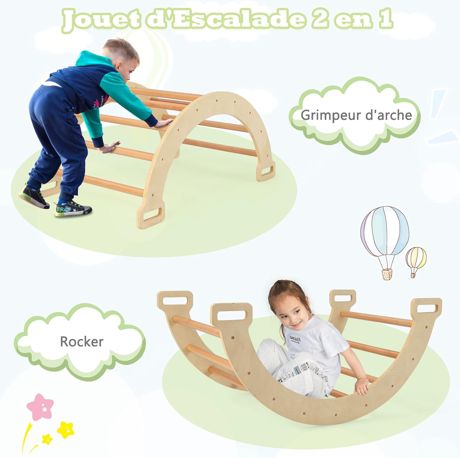 Arche d’escalade Montessori 2 en 1 pour enfant – Image 2