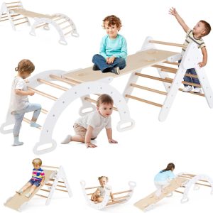 Arche d&rsquo;escalade Montessori 7 en 1 pour bébés : toboggan, rampe et échelle réglable