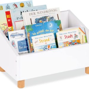 Bibliothèque Montessori Ando pour enfants en hêtre et MDF laqué blanc