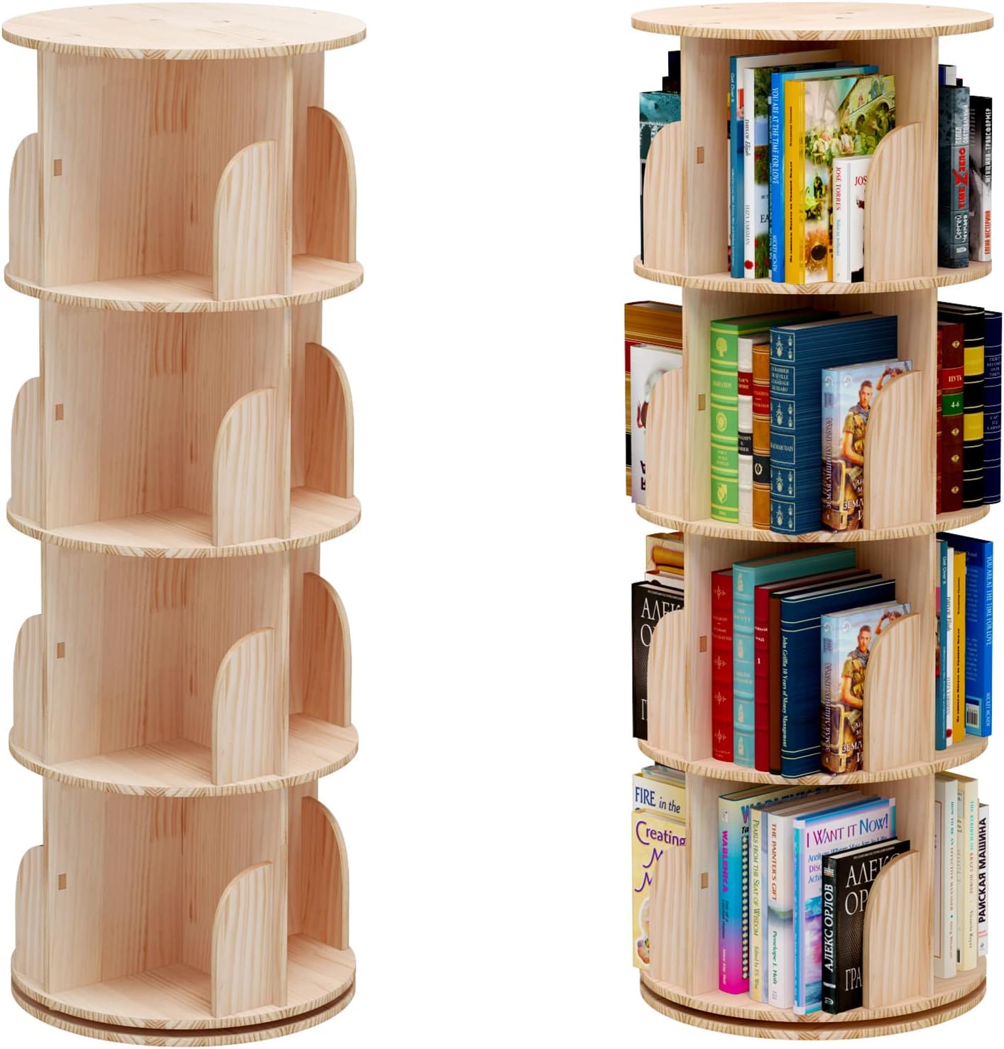 Bibliothèque Montessori rotative à 360 degrés en bois massif : rangement multifonctionnel pour enfants et adultes