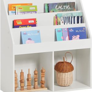 Bibliothèque enfant montessori avec étagères et rangement jouets