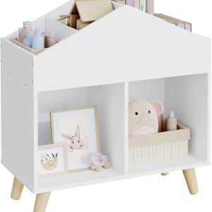 Bibliothèque montessori pour enfants avec étagères et pieds en bois