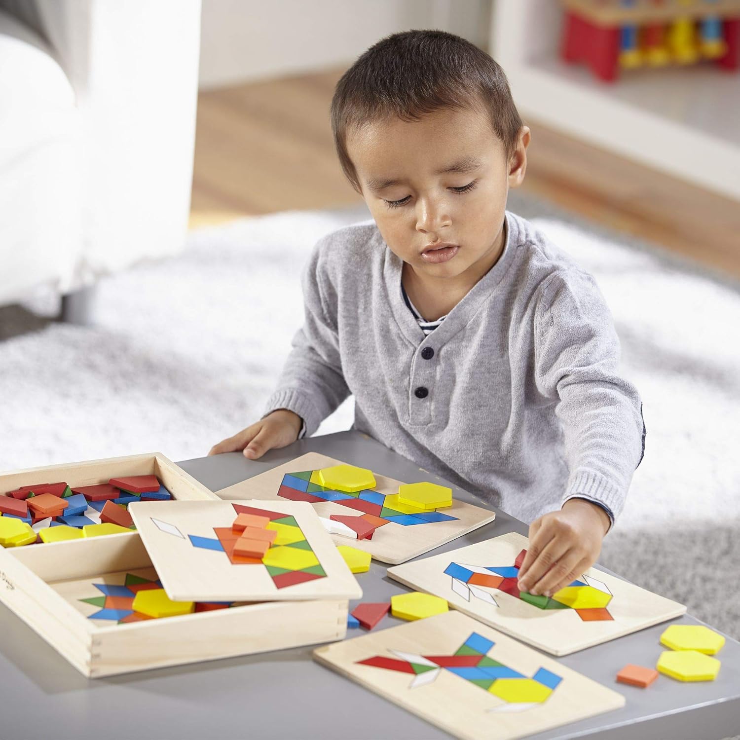 Blocs et Planches de Motifs Montessori : Jouet d’Apprentissage en Bois pour Enfants de 3-6 ans – Image 2