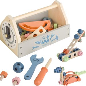 Boîte à outils Montessori en bois pour l&rsquo;apprentissage du bricolage dès 3 ans