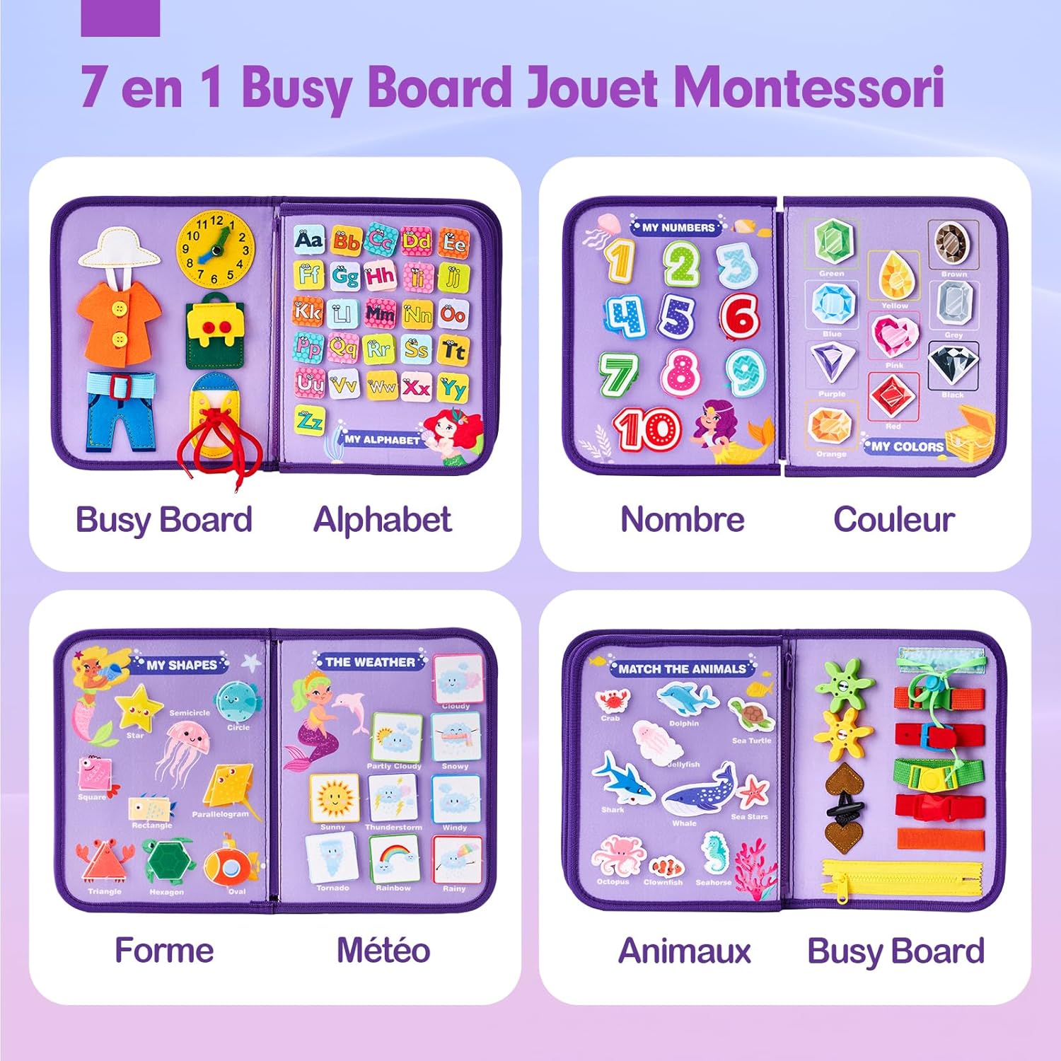 Busy Board Montessori Sirène Hahaland : Jouet Éducatif pour Filles de 2 à 5 Ans – Image 2