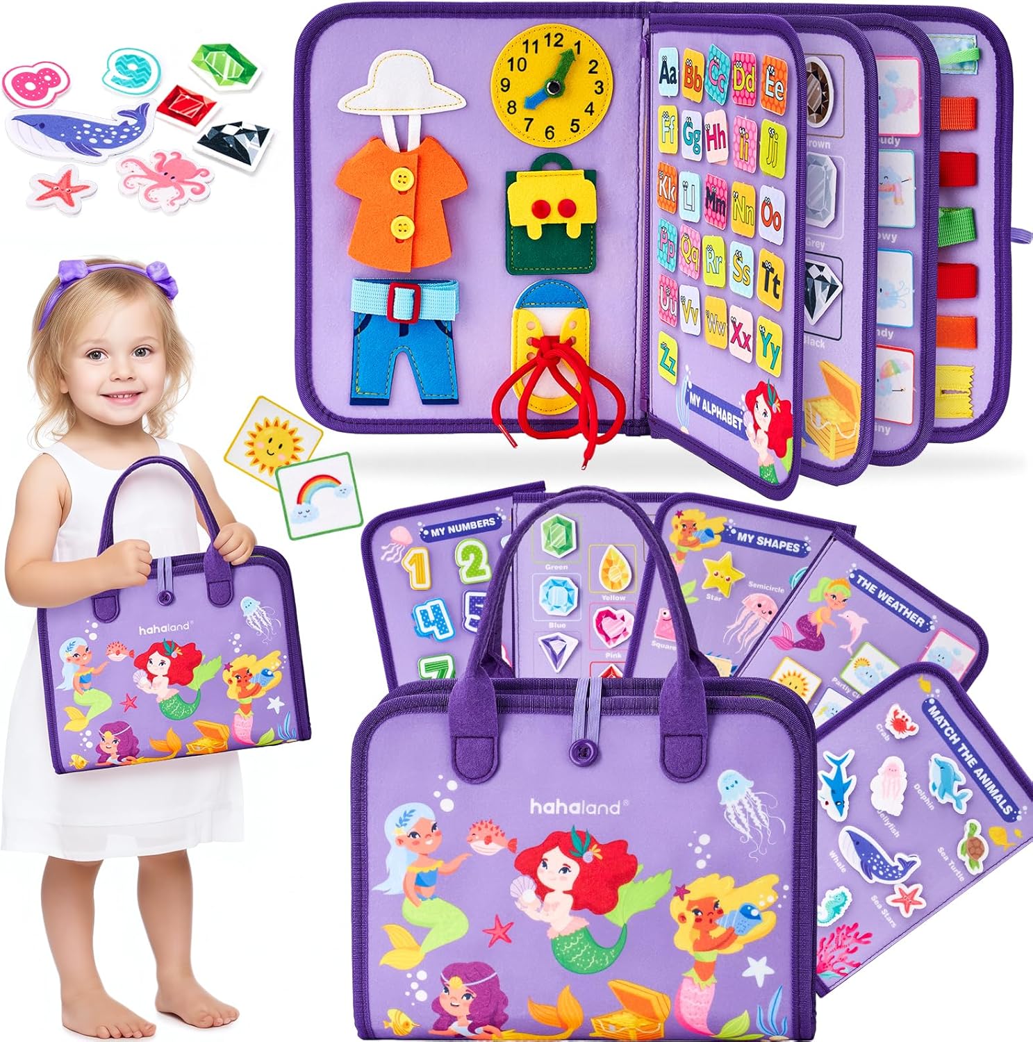 Busy Board Montessori Sirène Hahaland : Jouet Éducatif pour Filles de 2 à 5 Ans