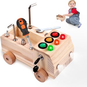 Busy board Montessori 3 en 1 en bois pour enfants dès 3 ans : jeux éducatifs sensoriels