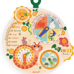 Calendrier Enfant Montessori : Cat Roue du Temps – Jouet éducatif en Bois Janod
