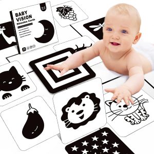 Carte Montessori noir et blanc pour bébé : Livre d&rsquo;éveil et stimulation visuelle