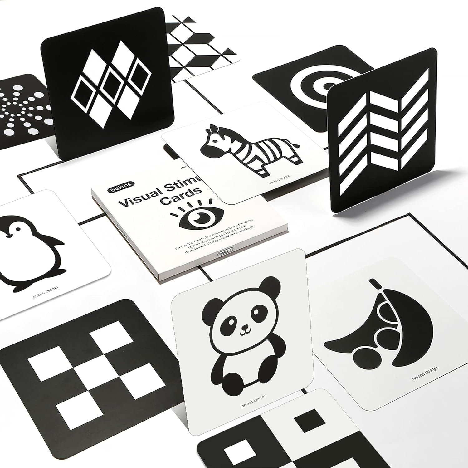 Cartes d’activités Montessori en noir et blanc pour bébé 0-3 mois