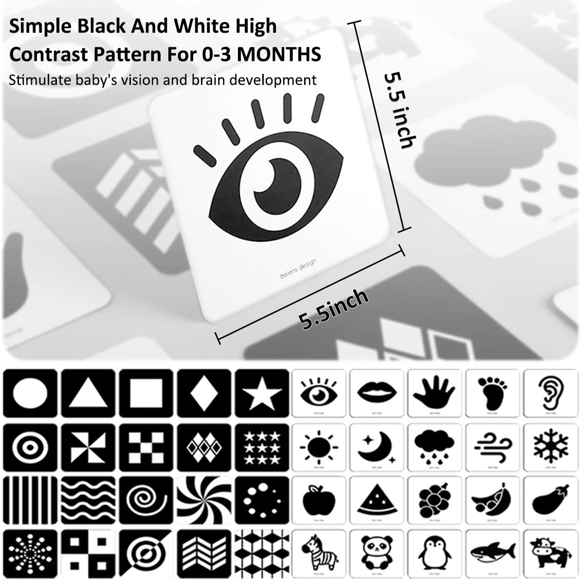 Cartes d’activités Montessori en noir et blanc pour bébé 0-3 mois – Image 3