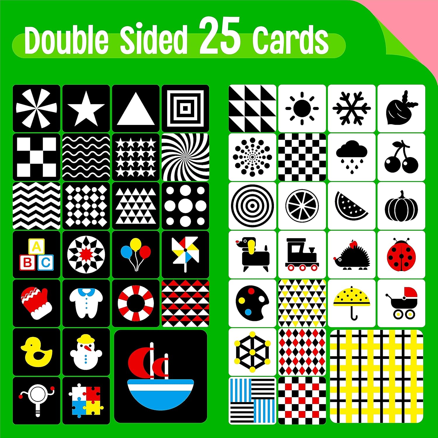 Cartes d’éveil visuel Montessori pour bébé : 50 pages en noir et blanc et couleurs vives – Image 2