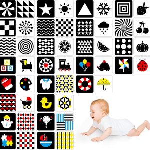 Cartes d’éveil visuel Montessori pour bébé : 50 pages en noir et blanc et couleurs vives