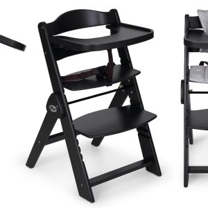 Chaise haute Montessori évolutive pour bébé en bois noir/gris