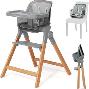 Chaise haute bébé Montessori 4 en 1 Ezebaby avec pieds en bois pliables et rehausseur