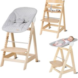 Chaise haute évolutive Montessori roba Born Up 2en1, naturel et facile à nettoyer