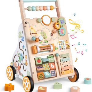 Chariot de marche en bois pour bébé avec activités Montessori