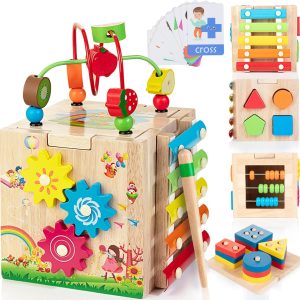 Cube d&rsquo;activité Montessori 8 en 1 en bois pour enfants de 12 mois et plus