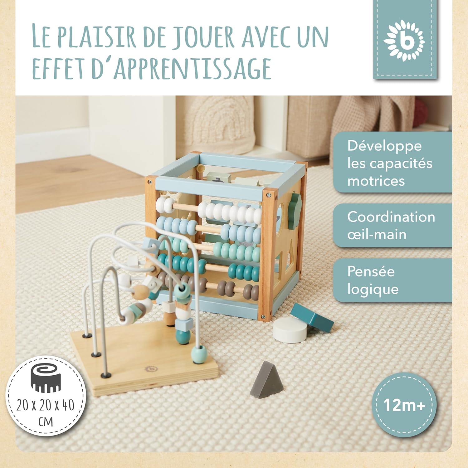 Cube d’activité Montessori BIECO : jeu de motricité en bois pour bébé de 1 an – Image 2