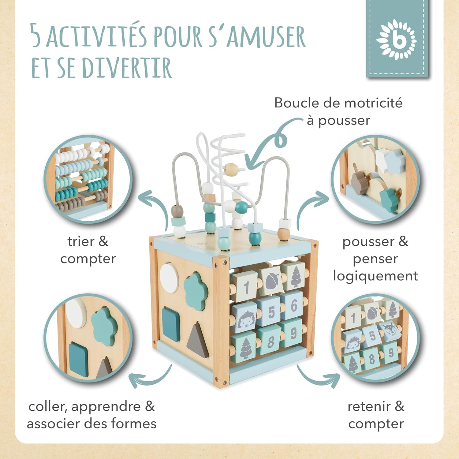 Cube d’activité Montessori BIECO : jeu de motricité en bois pour bébé de 1 an – Image 3
