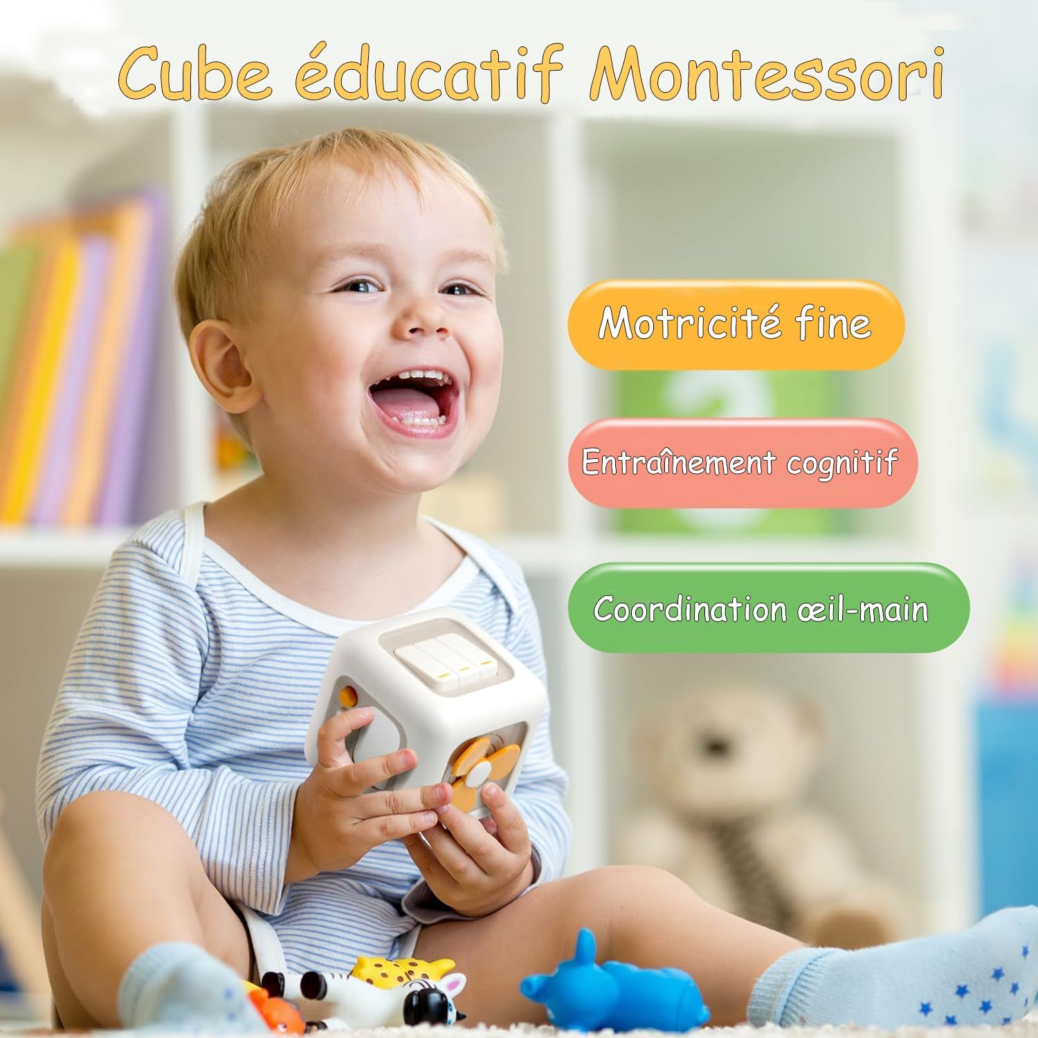 Cube d’activité Montessori Loyzico 6 en 1 pour bébés de 1 à 3 ans – Image 3
