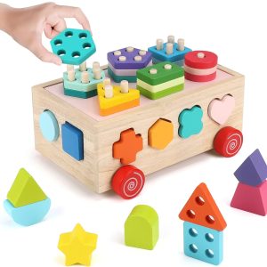 Cube d&rsquo;apprentissage Montessori en bois : jeu d’empilage et de tri pour enfants