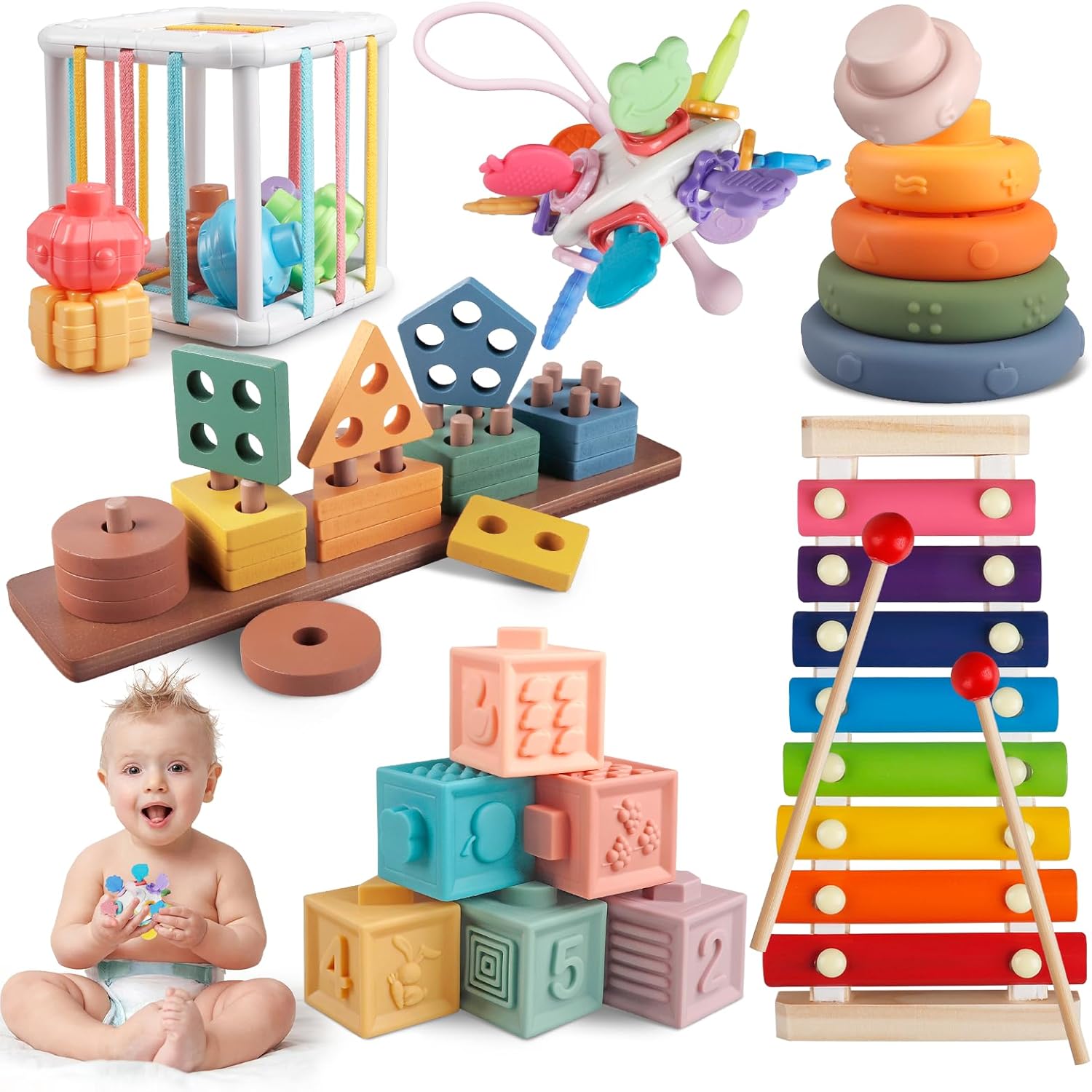 Cube d’éveil Montessori 6 en 1 en bois pour bébés de 6 mois à 3 ans