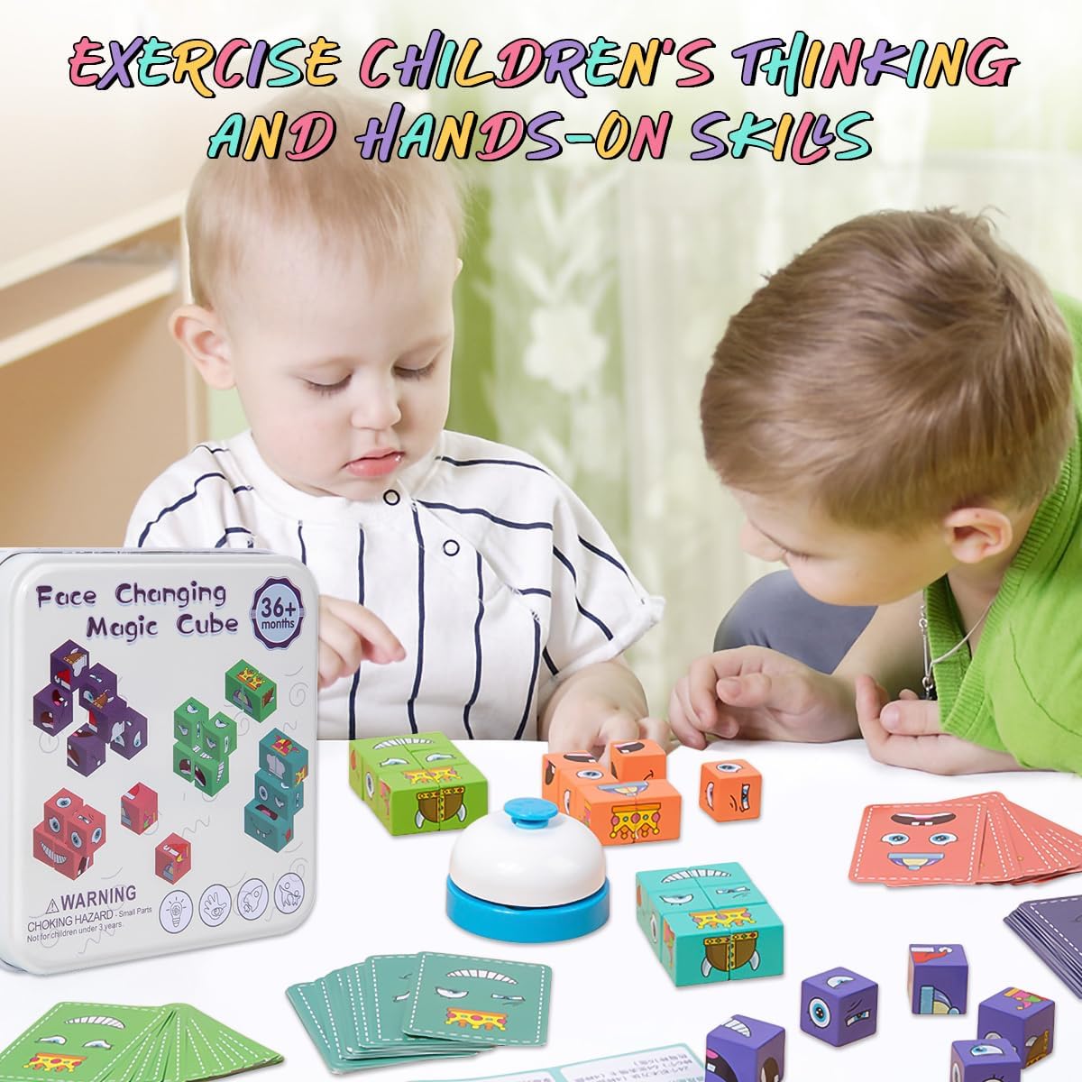 Cube magique à visages changeants en bois pour enfants Montessori – Image 2