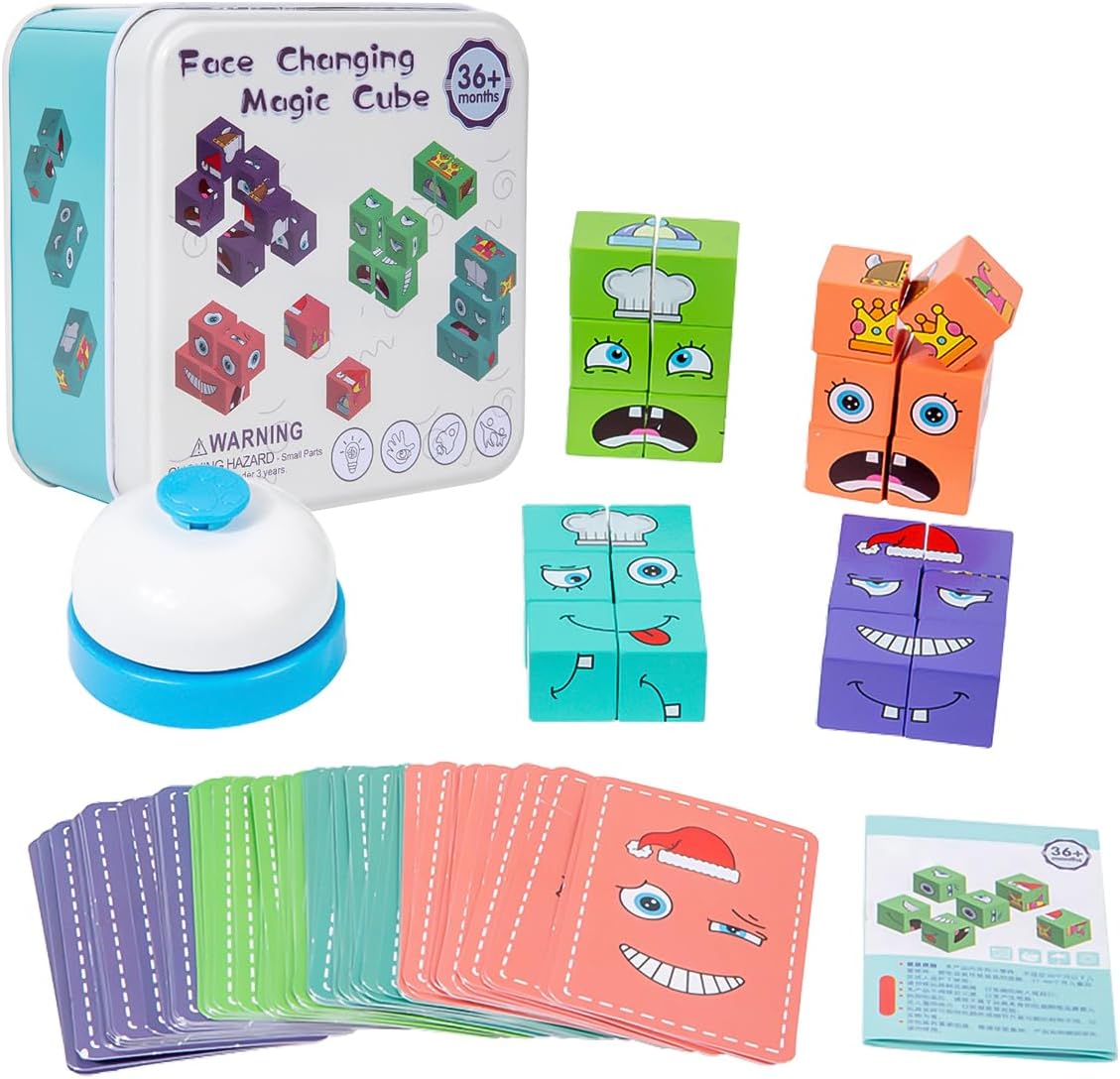 Cube magique à visages changeants en bois pour enfants Montessori