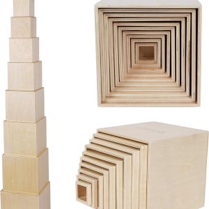 Cubes en bois Montessori à empiler pour éveil et motricité dès 2 ans