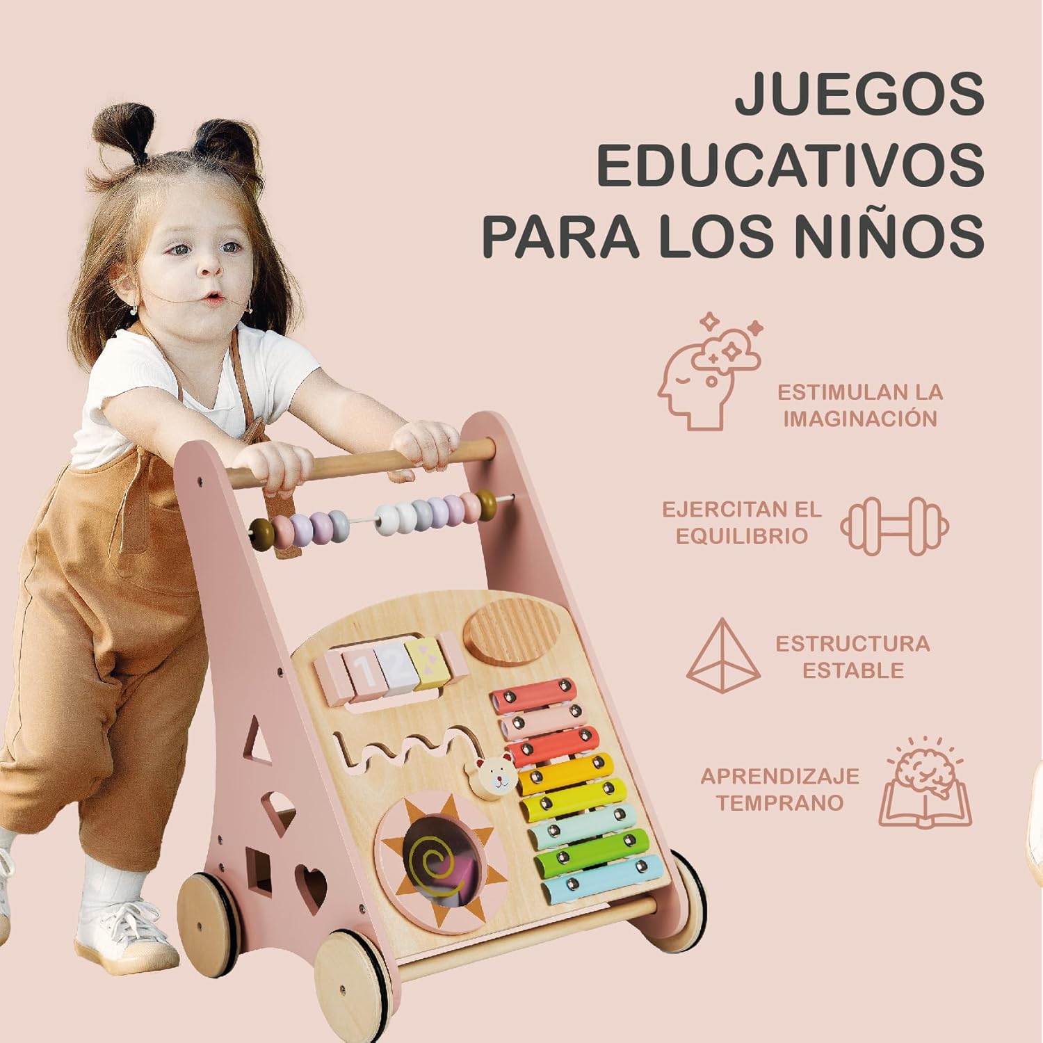 Déambulateur en bois Montessori avec jouets et activités pour bébé 12 mois+ – Image 3