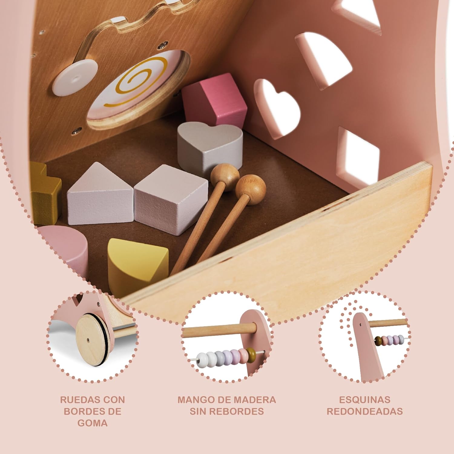 Déambulateur en bois Montessori avec jouets et activités pour bébé 12 mois+ – Image 4