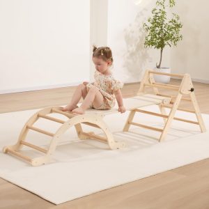 Ensemble 3-en-1 Montessori : Triangle Pikler, Rampe Coulissante et Arche d’Escalade