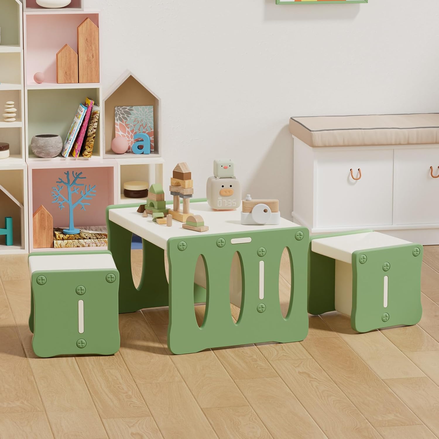 Ensemble Montessori BenaRita : table d’activité et chaises pour tout-petits en plastique