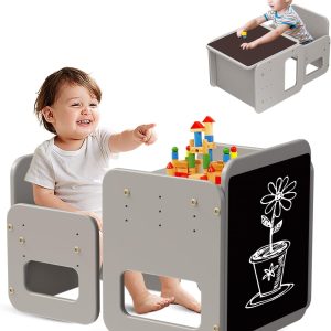 Ensemble Table et Chaise Montessori 2-en-1 pour Enfants en Bois Gris