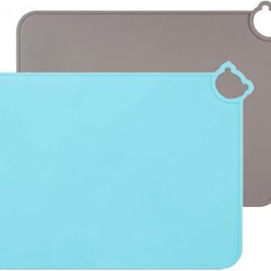 Ensemble de 2 sets de table Montessori en silicone pour bébé – Bleu-gris, lavables au lave-vaisselle