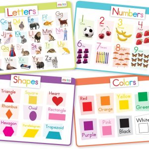 Ensemble de 4 sets de table Montessori pour enfants : Lettres, chiffres, formes et couleurs