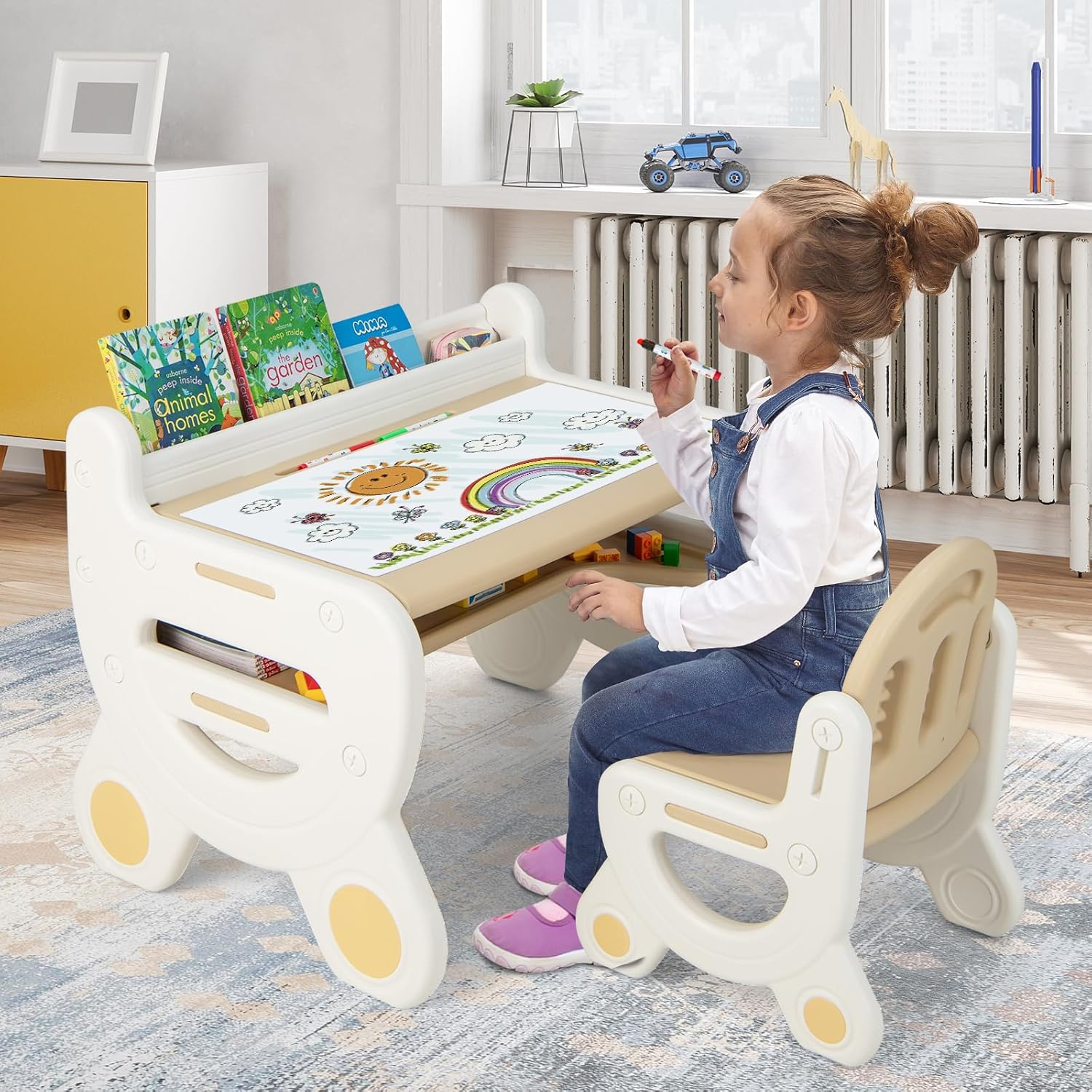 Ensemble table et chaise Montessori pour enfants GOPLUS avec plateau effaçable – Image 2