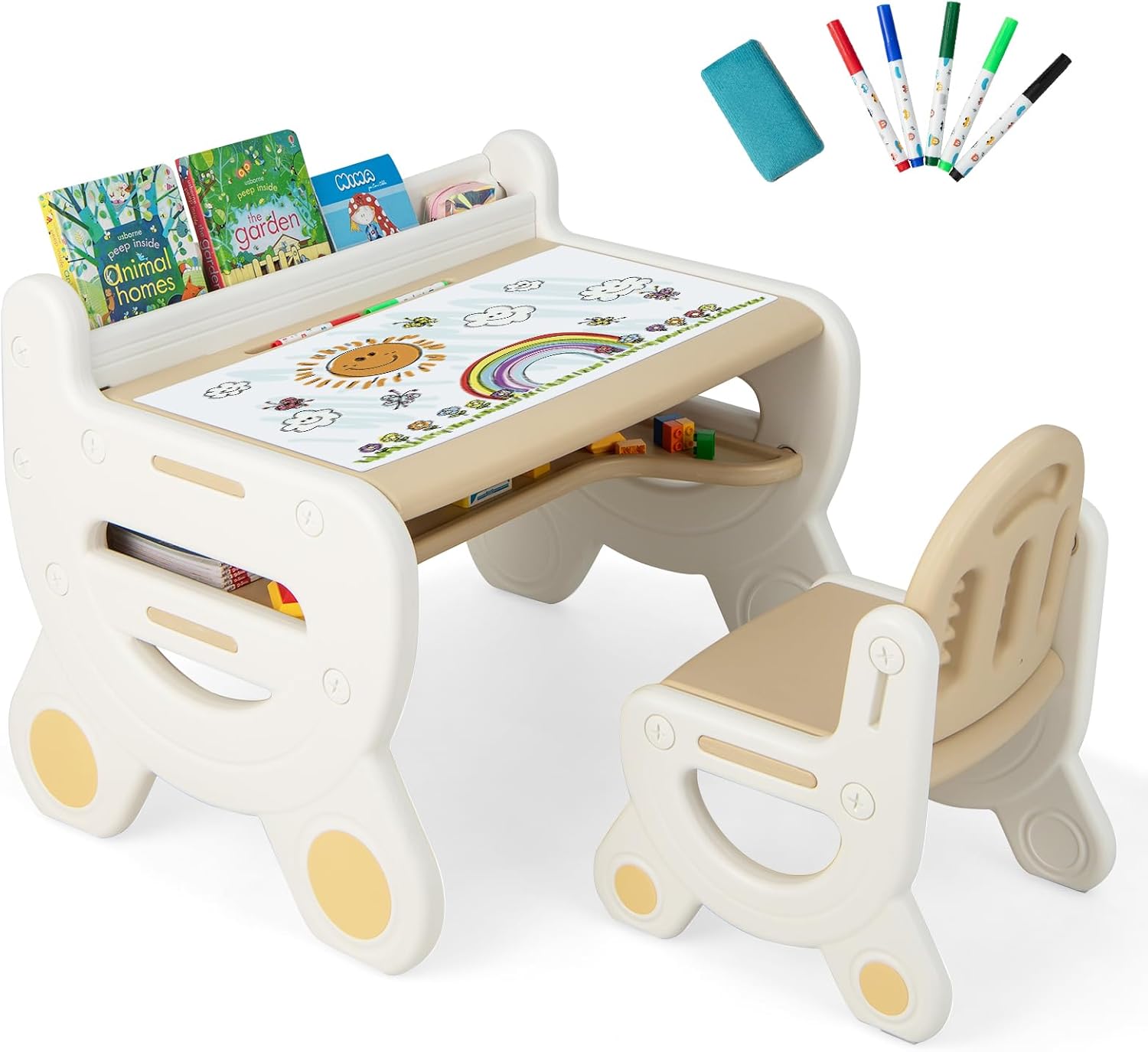 Ensemble table et chaise Montessori pour enfants GOPLUS avec plateau effaçable