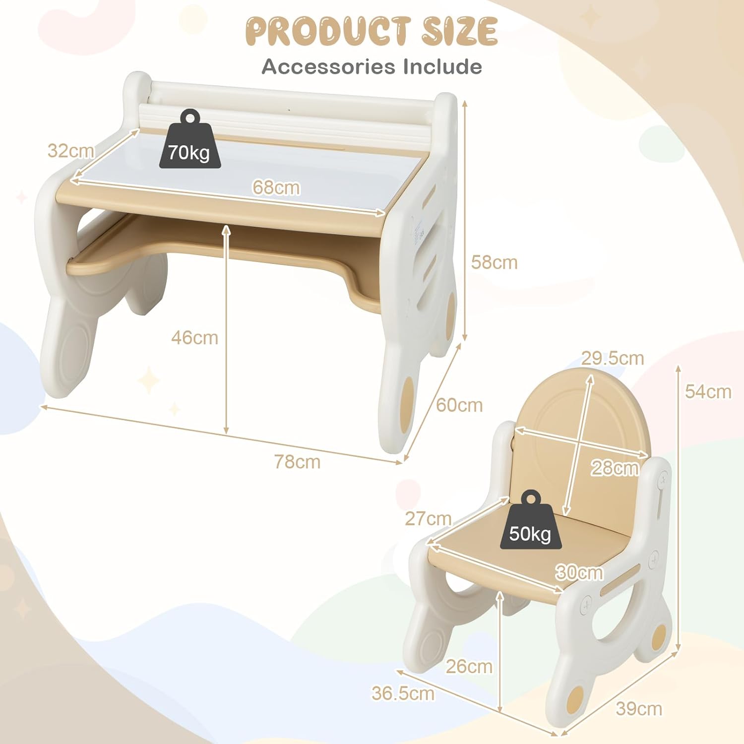 Ensemble table et chaise Montessori pour enfants GOPLUS avec plateau effaçable – Image 3