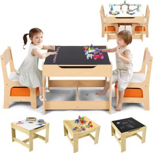 Ensemble table et chaises Montessori Relax4Life pour enfants avec rangement intégré