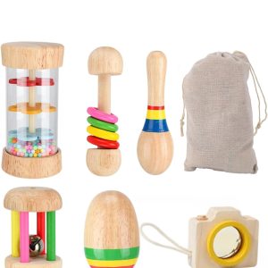 Hochet sensoriel Montessori en bois pour bébé : instrument naturel de musique et d&rsquo;éveil
