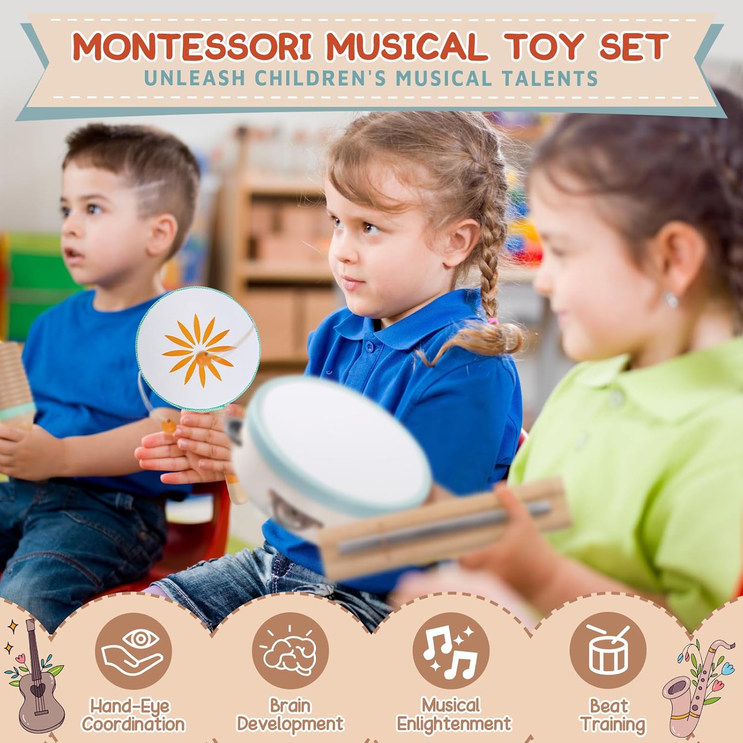 Instruments de musique en bois pour bébés et tout-petits Montessori – Image 5