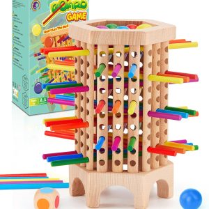 Jeu de motricité Montessori pour enfants de 3 à 6 ans : tour en bois avec bâtonnets colorés