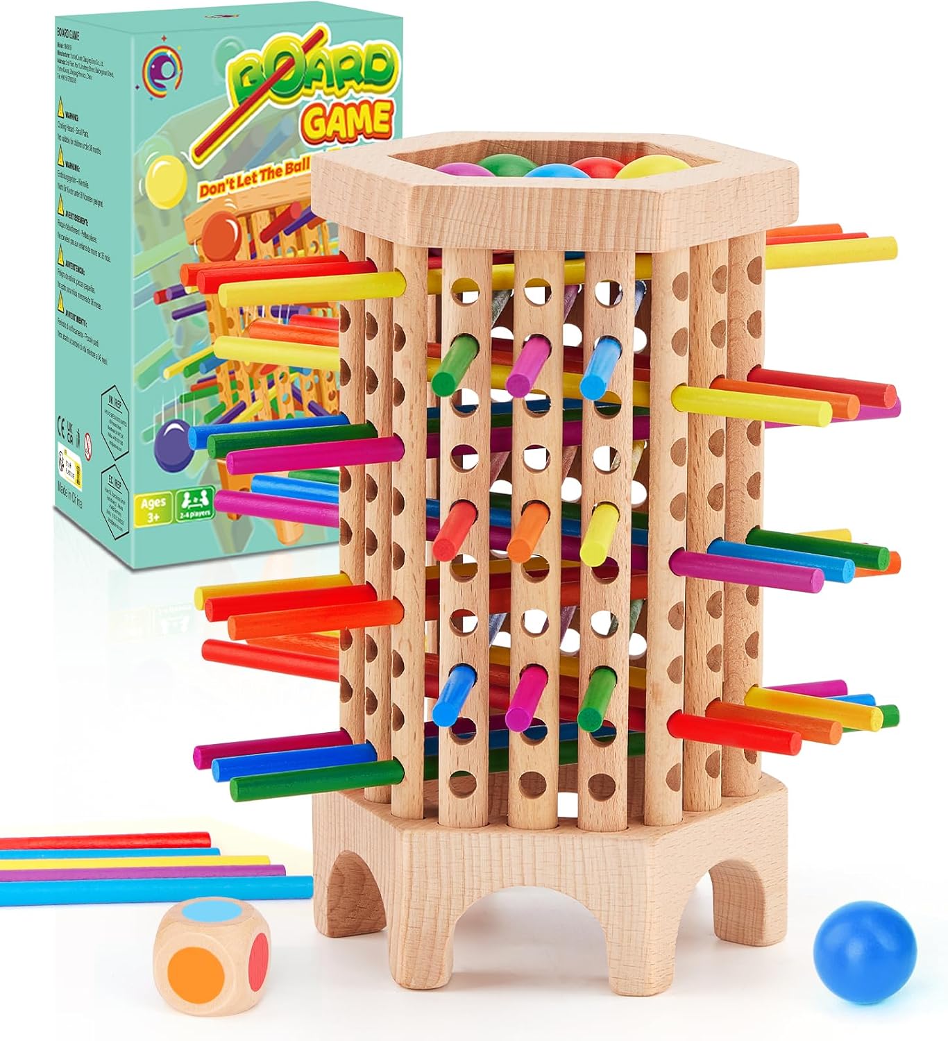 Jeu de motricité Montessori pour enfants de 3 à 6 ans : tour en bois avec bâtonnets colorés
